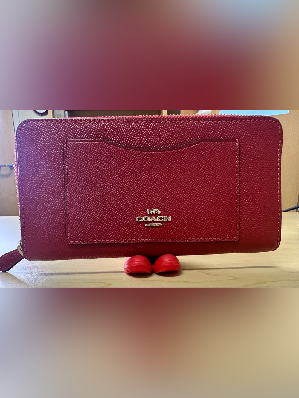 Coach Red Saffiano Leather Zip Around Wallet ♥️